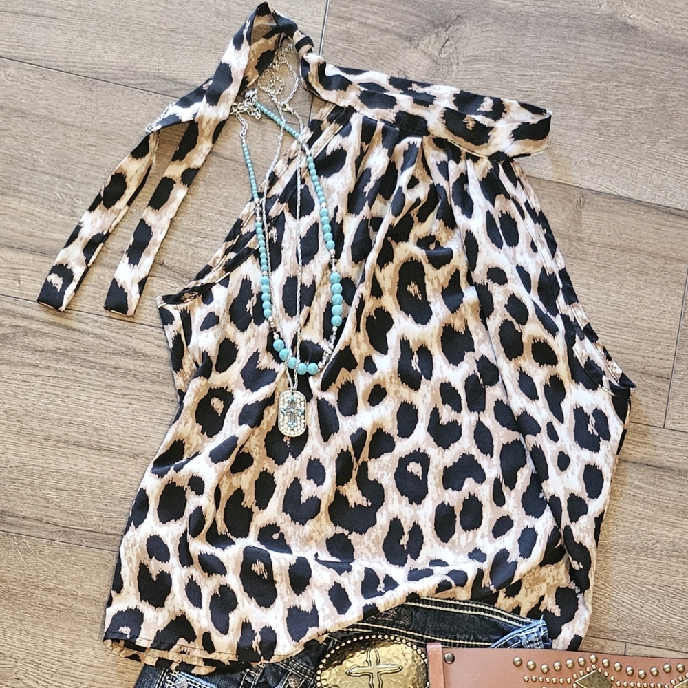 Barely Worn- SHEIN - Cute Leopard Print Tank - Shoulder Tie - Sz L (runs small)